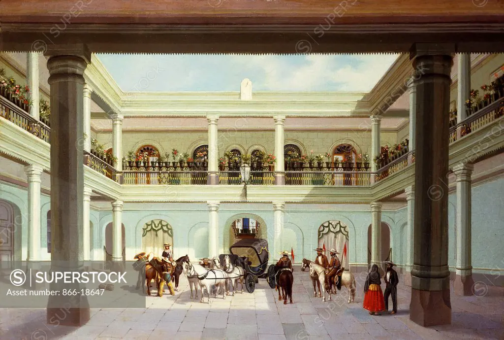 Courtyard View; Vista del Patio. Jose Agustin Arrieta (1802-1874). Oil on canvas. 49 x 46.4cm.