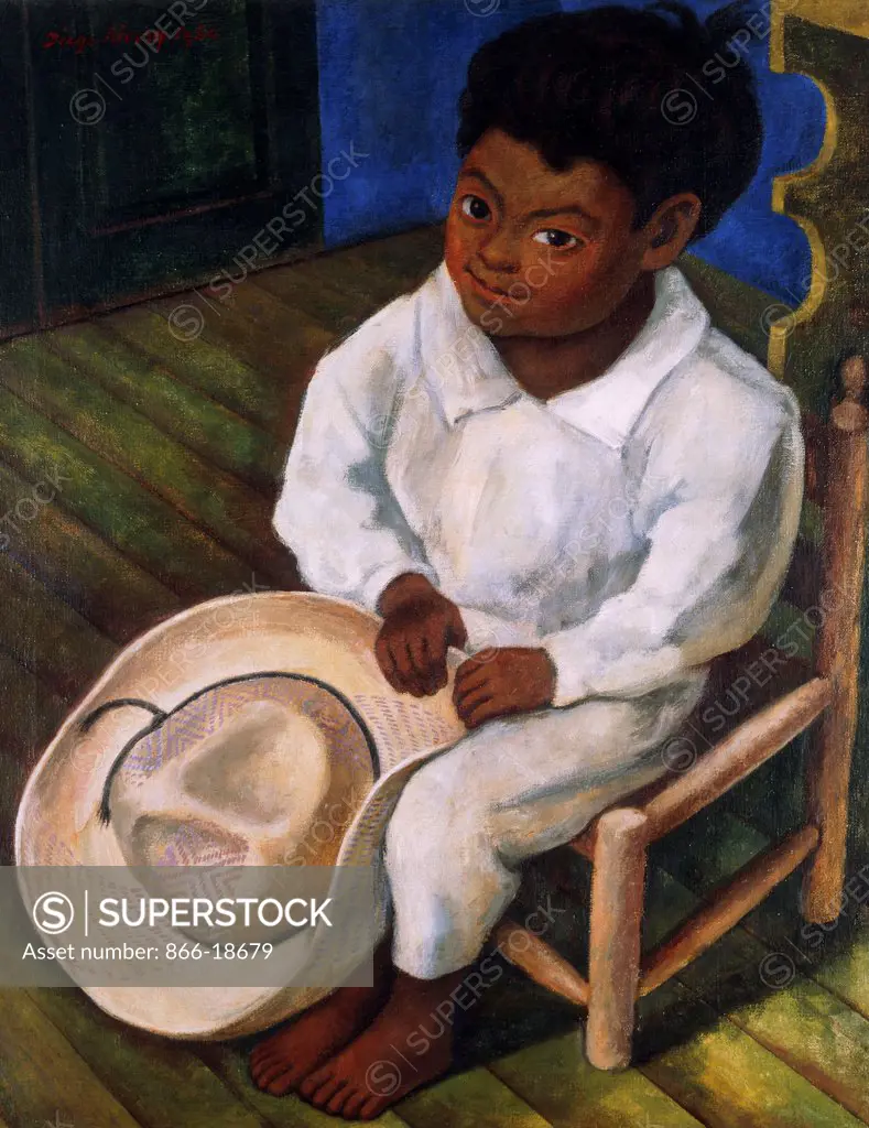 Portrait of Child; Retrato de Nino. Diego Rivera (1886-1957). Oil on canvas. Signed and dated 1954. 76.2 x 61cm.