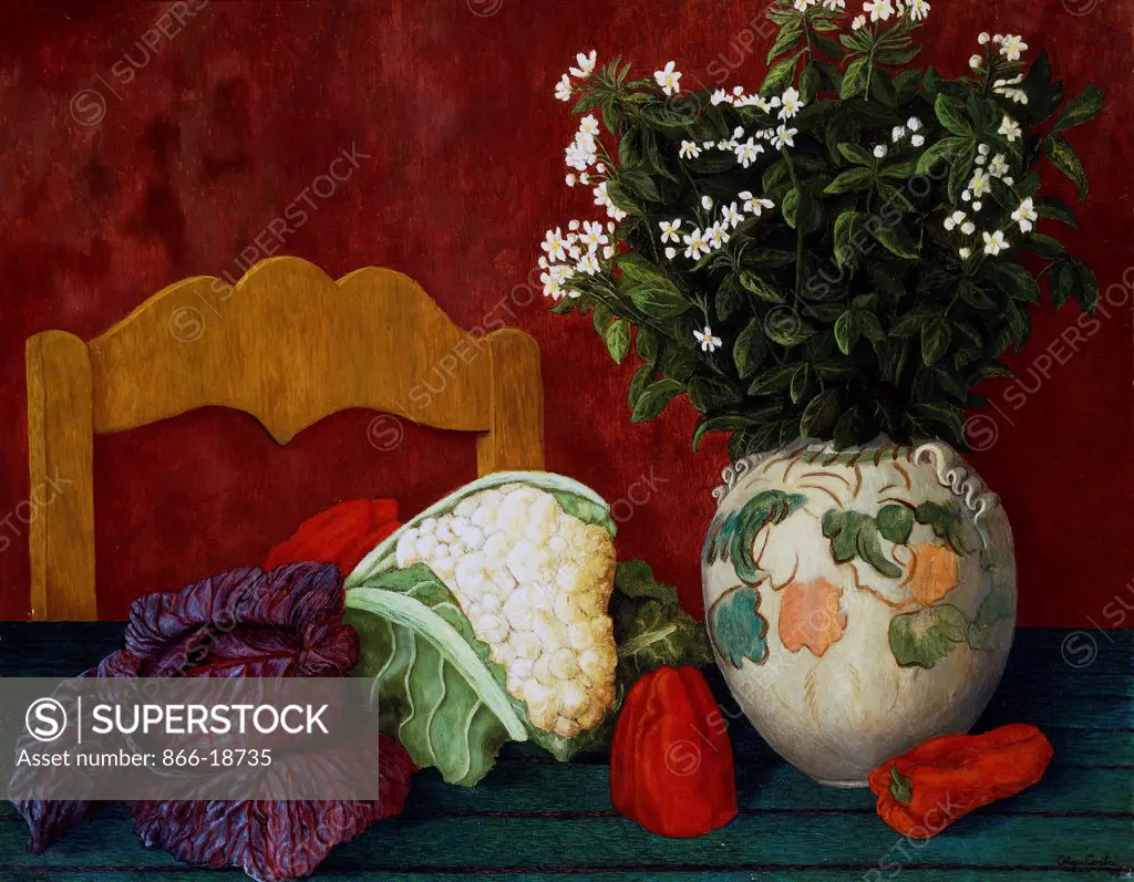 Still Life; Naturaleza Muerta. Olga Costa (1913-1994). Oil on linen. Signed and dated 1945. 74.5 x 94cm.