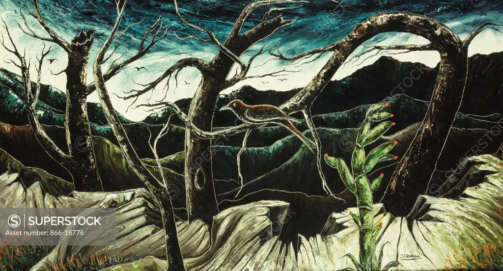 Nightscape; Paisaje Nocturno. Jacques-Enguerrand Gourgue (1931-1996). Oil on masonite. 52 x 92cm.