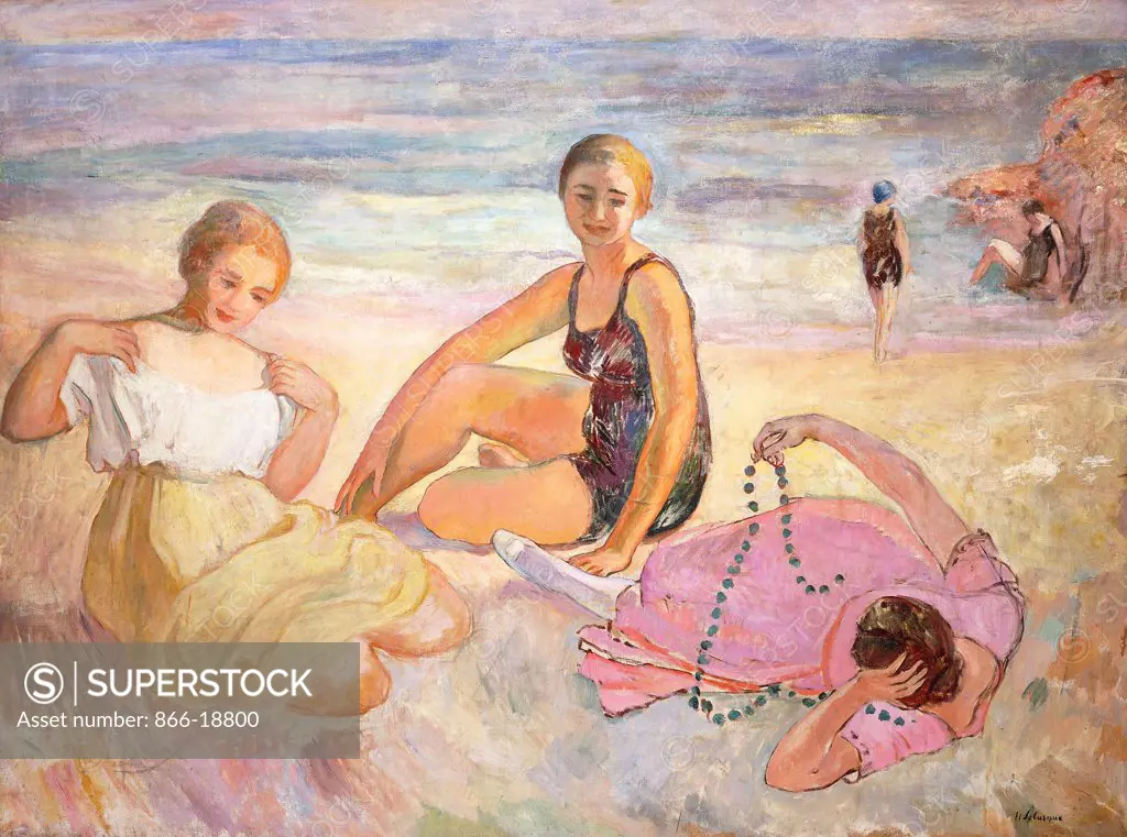 Three Women on the Beach; Trois Femmes a la Plage. Henri Lebasque (1865-1937). Oil on canvas. 96.2 x 128.3cm.