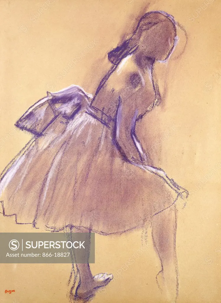 Dancer Standing, in Profile; Danseuse Debout, de Profil. Edgar Degas (1834-1917). Pastel on tan paper laid down on board. Drawn circa 1880. 59.8 x 44.9cm.