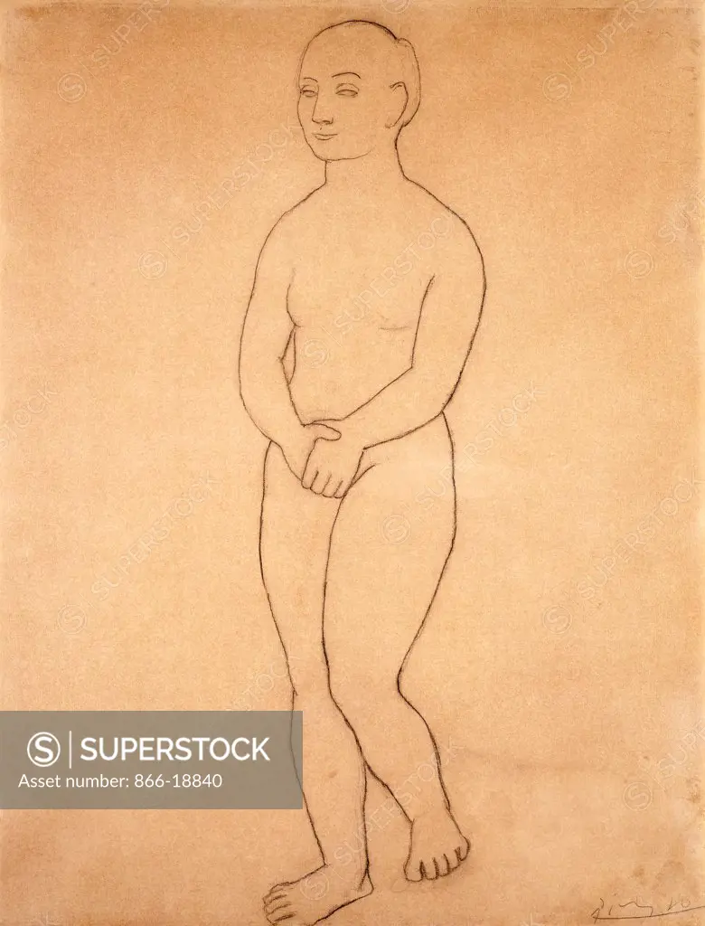 Standing Nude; Nu Debout. Pablo Picasso (1881-1973). Charcoal on tan paper. Drawn in 1906. 60.5 x 47cm.