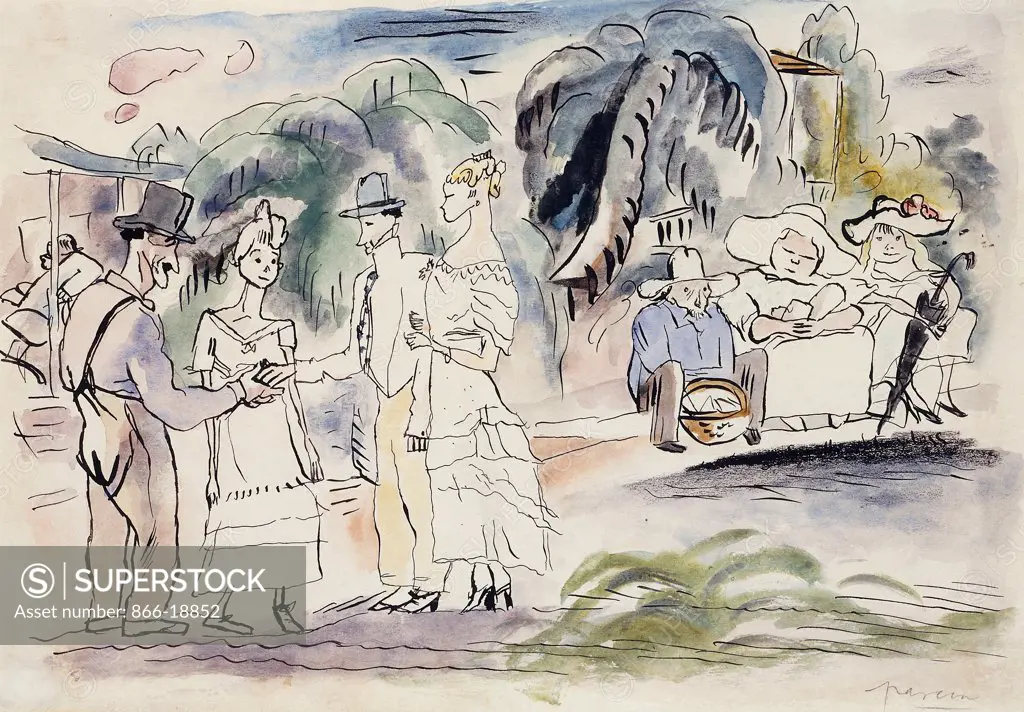 In Florida; En Floride. Jules Pascin (1885-1930). Watercolour, pen and India ink on buff paper. Painted circa 1917. 19.4 x 27.9cm.