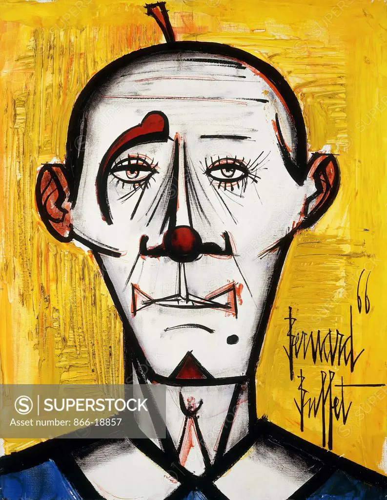 The Clown; Le Clown. Bernard Buffet (1928-1999). Oil on canvas. Painted in 1966. 65.5 x 50.5cm.