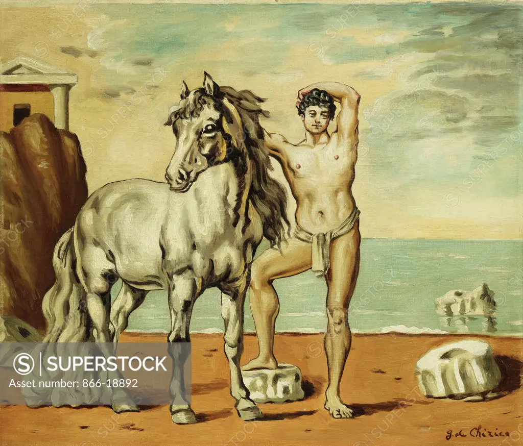 Horse and rider; Cavallo e Caveliere. Giorgio de Chirico (1888-1978). Oil on canvas. Painted in 1930. 50.8 x 58.5cm.