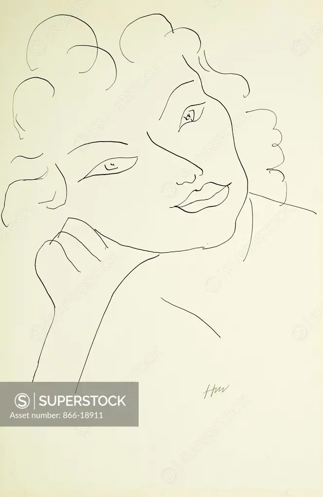 Head of a Young Woman; Tete de Jeune Fille. Henri Matisse (1869-1954). Pen and black ink on paper. 48 x 31.4cm.