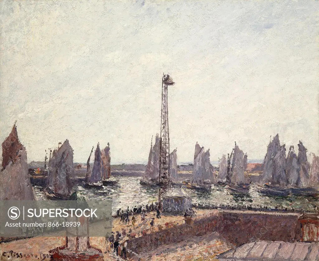 Outer Harbour and Cranes, Le Havre; Avant-port et Anse des Pilotes, Le Havre. Camille Pissarro (1830-1903). Oil on canvas. Painted in 1903. 43 x 53cm.