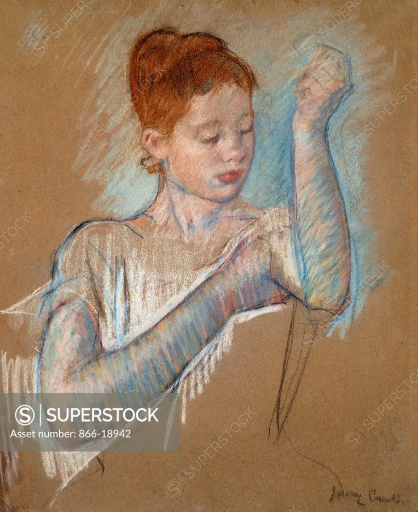The Long Gloves. Mary Cassatt (1844-1926). Pastel on tan paper. Painted in 1889. 65 x 53.5cm.