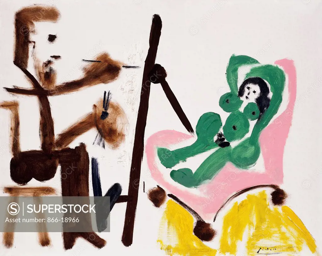 The Painter and his Model; Le Peintre et son Modele. Pablo Picasso (1881-1973).  Oil on canvas. Painted in 1963. 73 x 92cm.