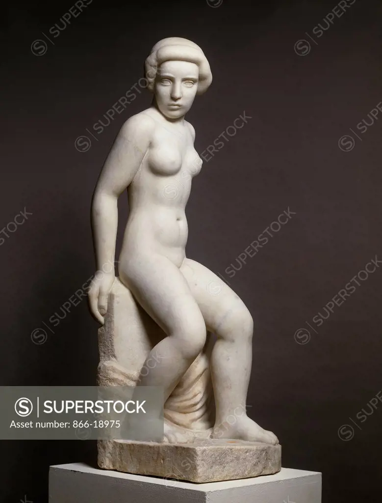 Naked Girl and Drape; Jeune Fille Nue au Drape. Aristide Maillol (1861-1944). Marble. Executed in 1936. 106cm high.