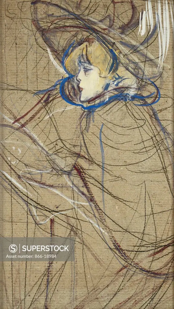 Profile of Woman: Jane Avril; Profil de Femme: Jane Avril. Henri de Toulouse-Lautrec (1864-1901). Oil on board. Painted in 1893. 55.9 x 35.5cm.