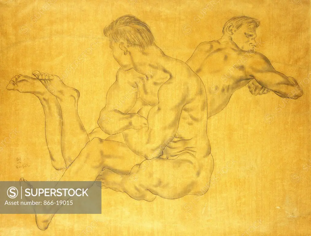 Two Nude Men; Deux Hommes Nus. Tsugouharu Leonard Foujita (1886-1968). Pencil on tan paper. Drawn circa 1935. 75.9 x 98.8cm.