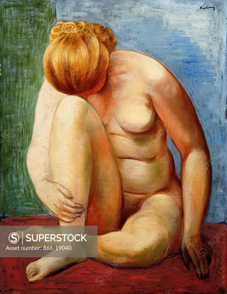 Nude Woman Sitting; Femme Nue Assise. Moise Kisling (1891-1953). Oil on canvas. Painted in 1938. 54.5 x 41.9cm.