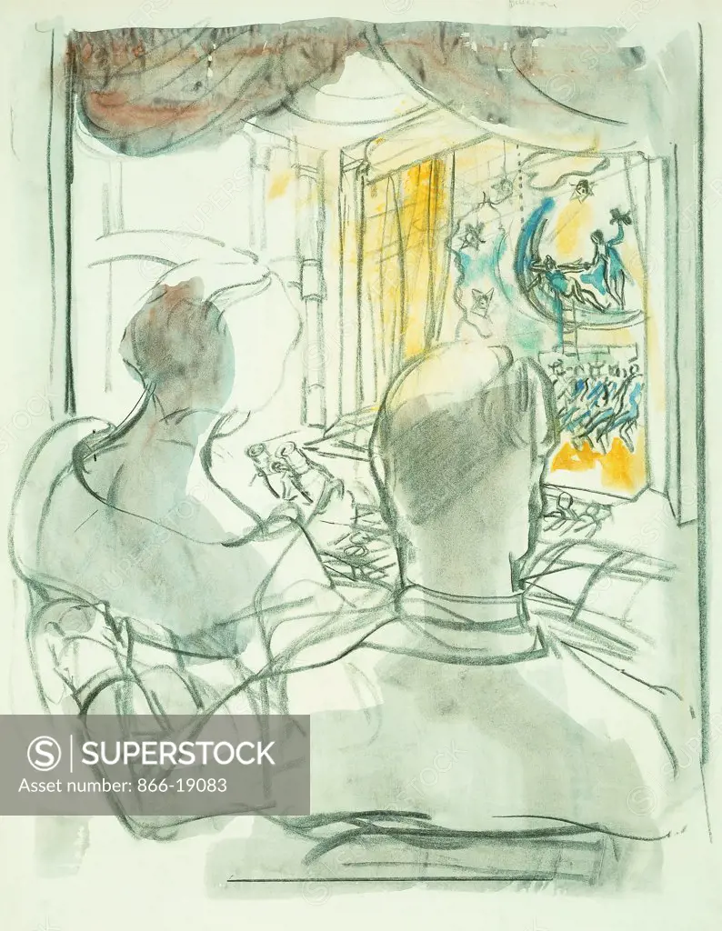 The Theater Box. George Grosz (1893-1959). Watercolour and charcoal on paper. Painted in 1954-1955. 50 x 39cm.