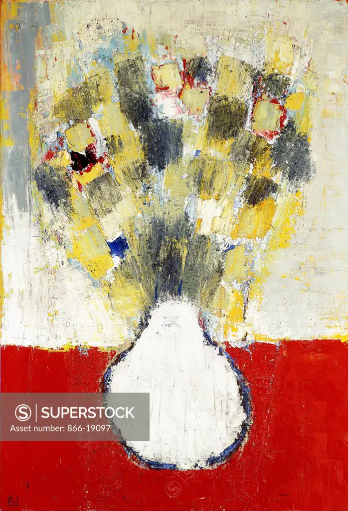 Flowers on Red Background; Fleurs Sur Fond Rouge. Nicolas de Stael (1914-1955). Oil on canvas. Painted in 1953. 129.5 x 89cm.