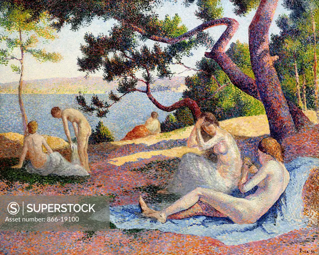 Bathers at Saint Tropez; Baigneuses a Saint-Tropez. Maximilien Luce (1858-1941). Oil on canvas. Painted in Saint-Tropez, 1892. 129 x 160cm.