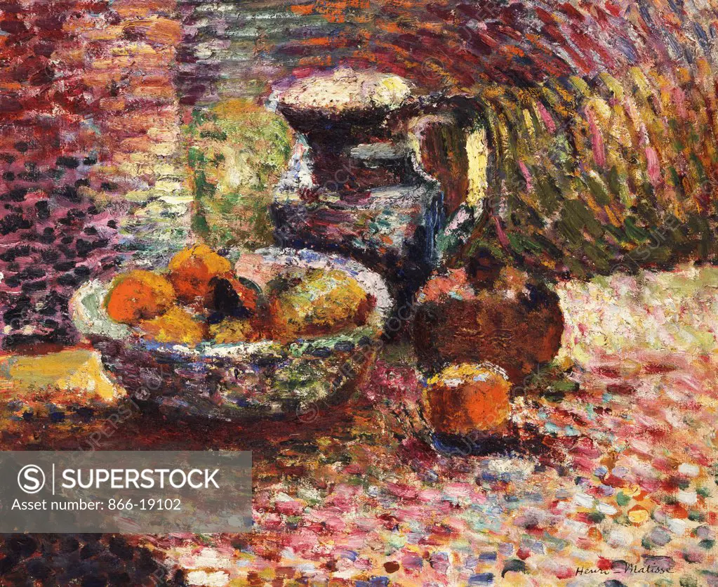 Still Life with Pitcher and Fruit; Nature Morte au Pichet et Fruits. Henri Matisse (1869-1954). Oil on canvas. Painted in Toulouse, 1898. 38 x 46.3cm