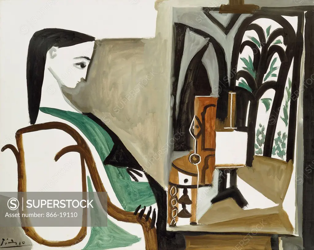 Woman in the Studio; Femme dans l'Atelier. Pablo Picasso (1881-1973). Oil on canvas. Painted in Cannes, April 3, 1956. 73 x 92cm.