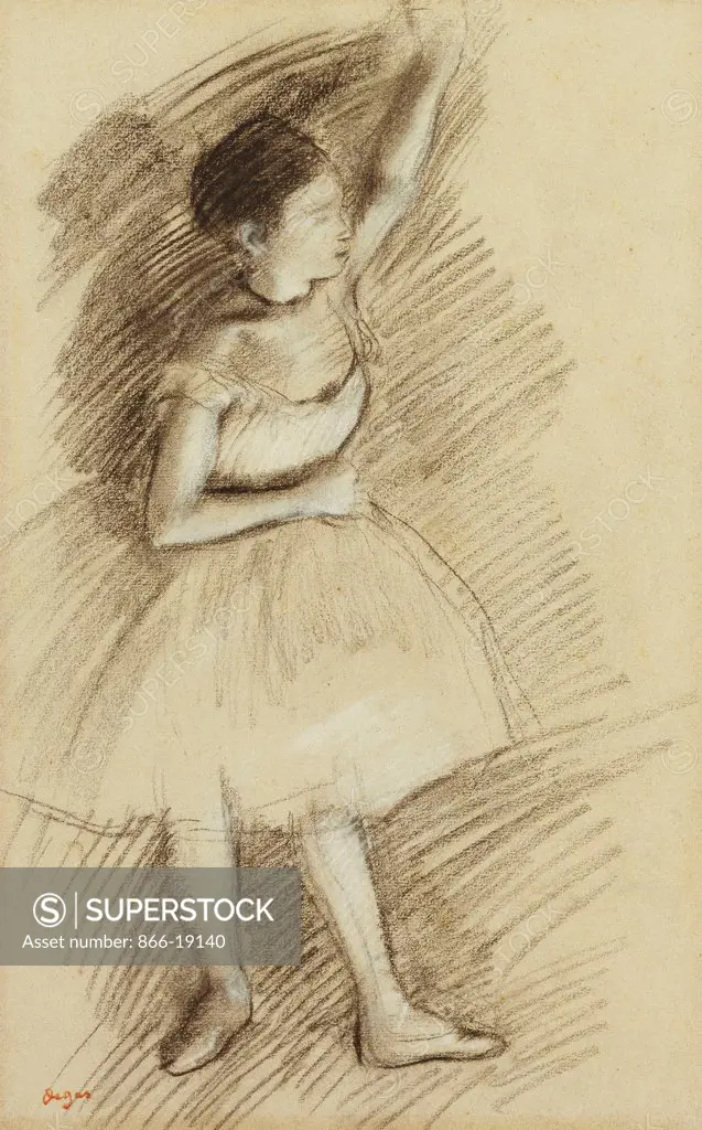 Study of a Dancer; Etude de Danseuse. Edgar Degas (1834-1917). Black and white chalk on pink paper. Drawn 1873-1874. 45.1 x 28.5cm.