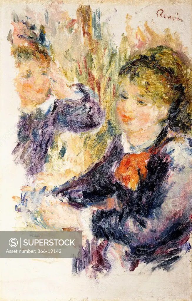 At the Milliner; Chez la Modiste. Pierre Auguste  Renoir (1841-1919). Oil on canvas. Painted circa 1878. 19.7 x 12.7cm.