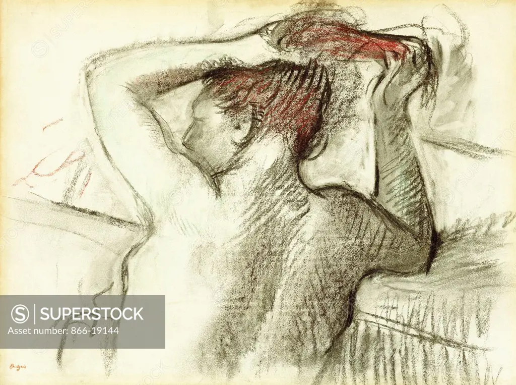 Naked Woman Styling her Hair (bust); Femme Nue se Coiffant (buste). Edgar Degas (1834-1917). Charcoal and pastel on paper. 47.9 x 62.5cm.