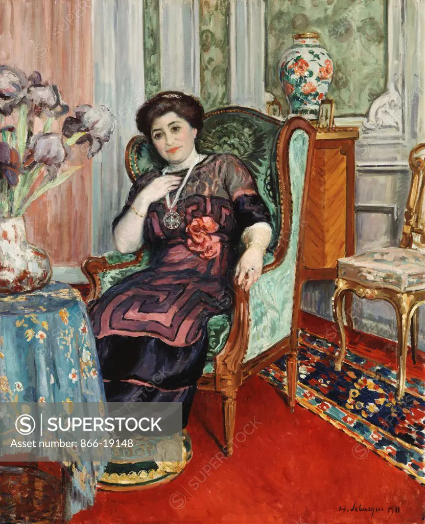 A Woman Sitting in a Chair; Femme Assis dans un Fauteuil. Henri Lebasque (1865-1937). Oil on canvas. Painted in 1911. 100.3 x 81.2cm.