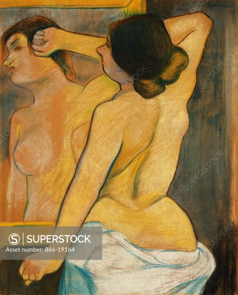 Nude Woman in Front of a Mirror; Femme nue Devant un Miroir. Suzanne Valadon (1865-1938). Pastel on paper mounted at the edges to board. Signed and dated 1904. 59 x 48cm.