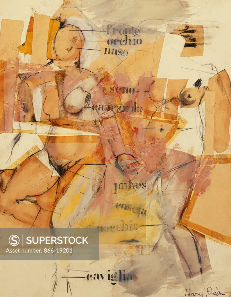 Parts of the Body: Italian Vocabulary Lesson. Larry Rivers (1923-2002). Oil, pencil and collage on paper. Executed in 1962. 42 x 33cm.