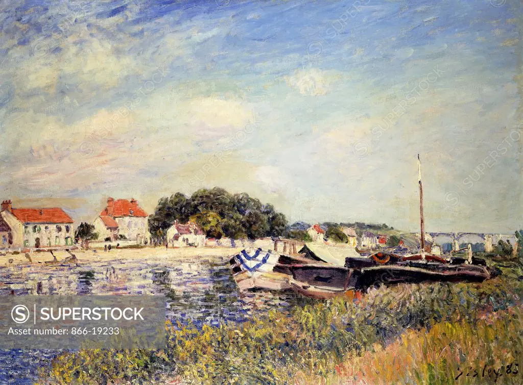 Banks of the Loing at Saint-Mammes; Bords du Loing a Saint-Mammes. Alfred Sisley (1839-1899). Oil on canvas. Painted in 1885. 54.6 x 74cm.