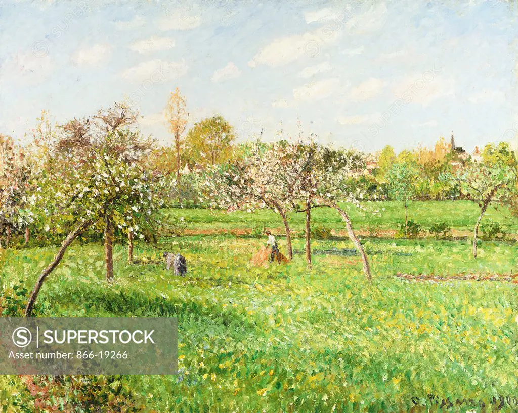 Morning, Spring, Grey Weather, Eragny; Matin, Printemps, Temps Gris, Eragny. Camille Pissarro (1830-1903). Oil on canvas. Painted in 1900. 65.4 x 81cm.