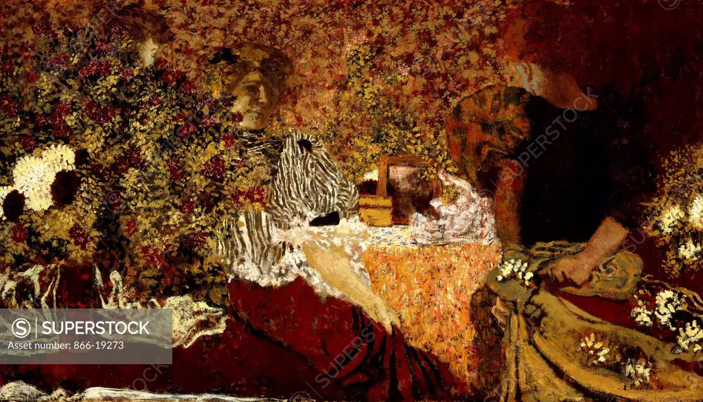 Dressing Table (in the Flowers); Le Table de Toilette (Dans le Fleurs). Edouard Vuillard (1868-1940). Oil on canvas. Painted in 1895. 65 x 114cm.