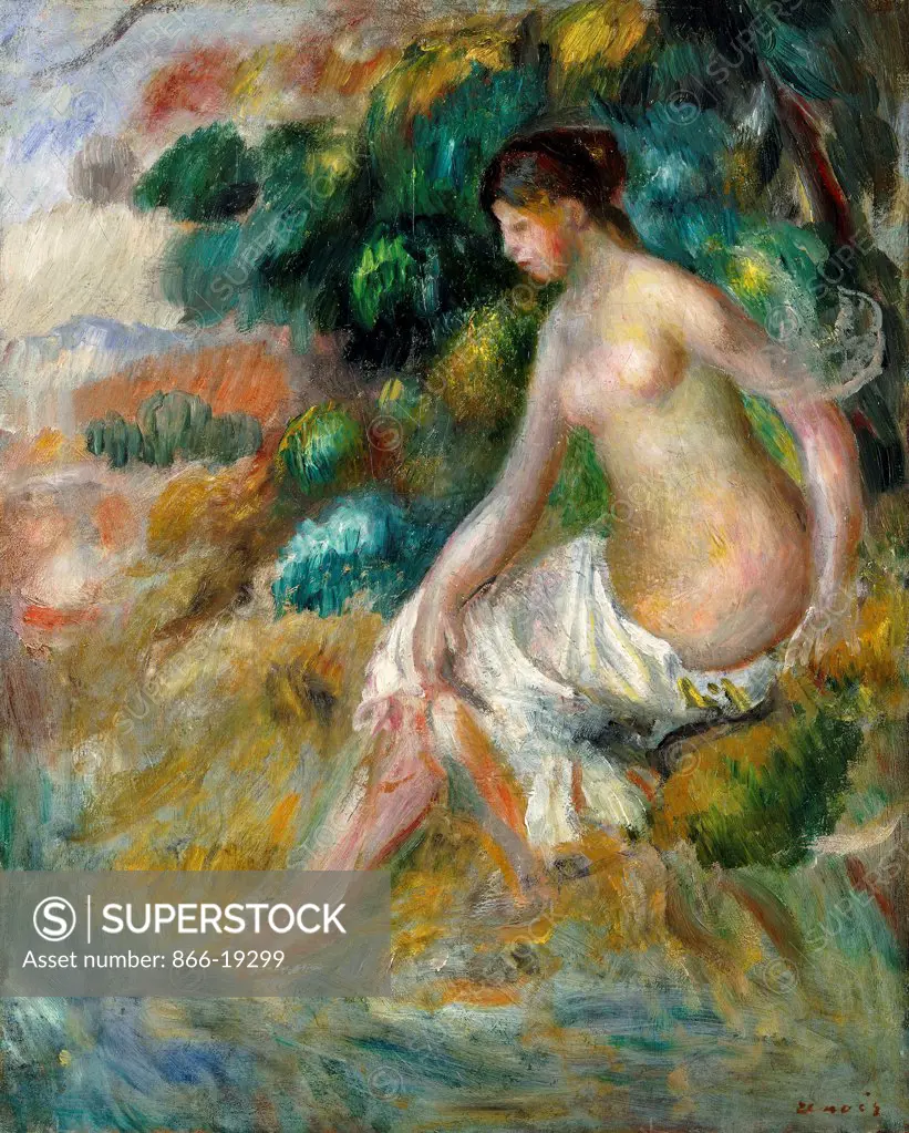 Nude in a Forest; Nu dans la Verdure. Pierre Auguste Renoir (1841-1919). Oil on canvas. Painted in 1887. 41 x 33cm.
