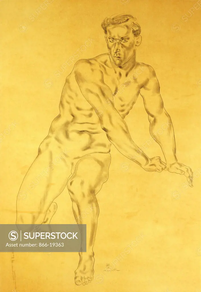Nude Man; Homme Nu. Tsugouharu Leonard Foujita (1886-1968). Pencil on tan paper. 120.5 x 84cm.