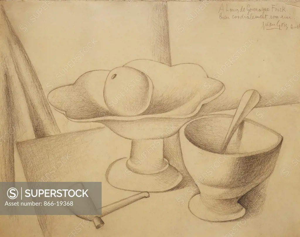 Still-life with Fruit Dish; Nature Morte au Compotier. Pencil on buff paper. Drawn in 1919. 25.7cm x 30.8cm.