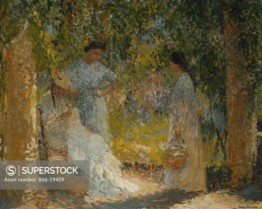 Three Women in the Garden; Trois Femmes dans le Jardin. Henri Martin (1860-1943). Oil on canvas. Painted 1905-1915. 65.7 x 81.2cm.