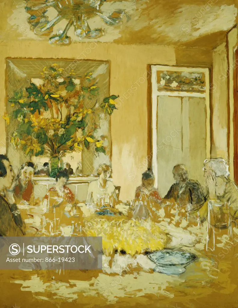 The Dining Room in the Castle of Clayes; La Salle a Manger au Chateau de Clayes. Edouard Vuillard (1868-1940). Tempera and charcoal on paper laid down on canvas. Painted in 1938. 173.3 x 134.6cm.