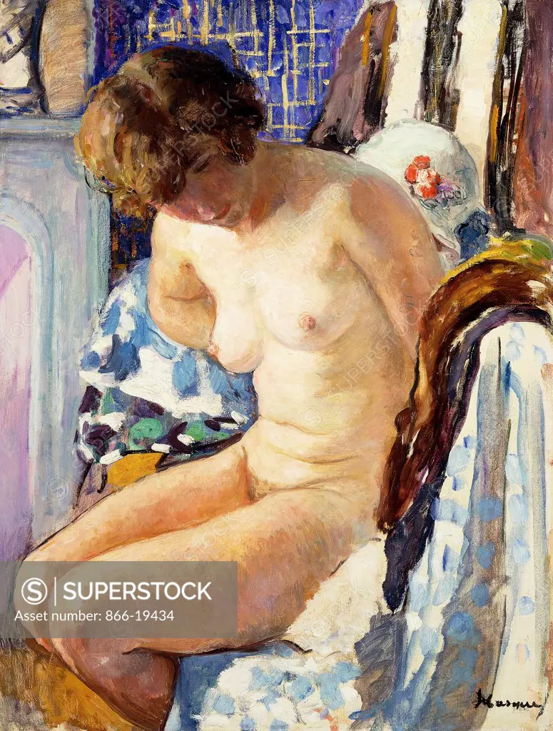 Seated Nude; Nu Assise. Henri Lebasque (1865-1937). Oil on canvas. 65.4 x 50.8cm.