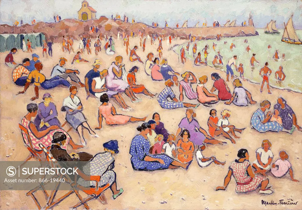 On the Beach; Sur la Plage. Jacques Martin-Ferrieres (1893-1972). Oil on canvas. 45.4 x 64.8cm.