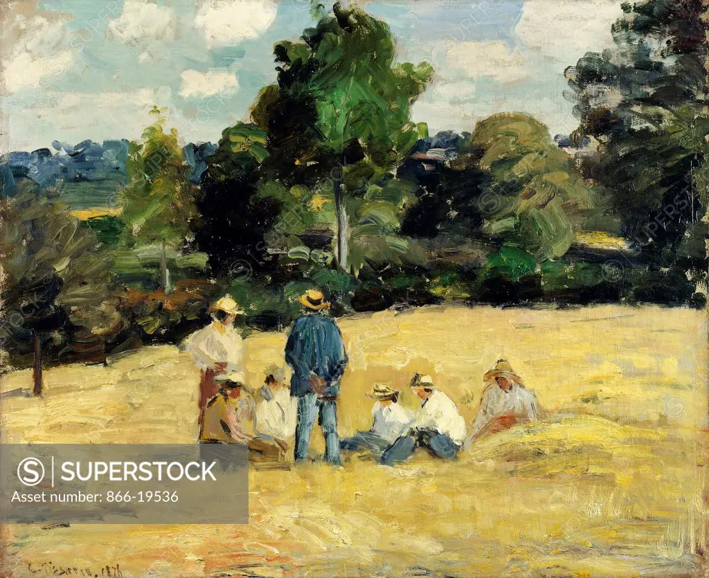 The Harvesters Rest, Montfoucault; Le Repos des Moissoneurs, Monfoucault. Camille Pissarro (1830-1903). Oil on canvas. Signed and dated 1875. 46 x 55cm.