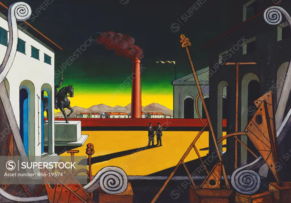 The Great Game, Place of Italy; Le grand Jeu, Place d'Italie. Giorgio de Chirico (1888-1978). Oil on canvas. Signed and dated 1968. 60 x 80cm.