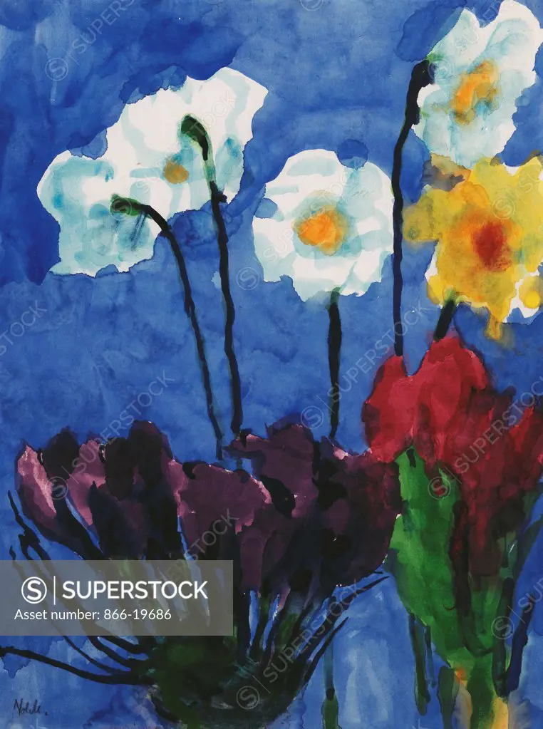 Summer Flowers; Sommerblumen. Emil Nolde (1867-1956). Watercolour on Japan paper. Executed circa 1952. 46.6 x 34.9cm.