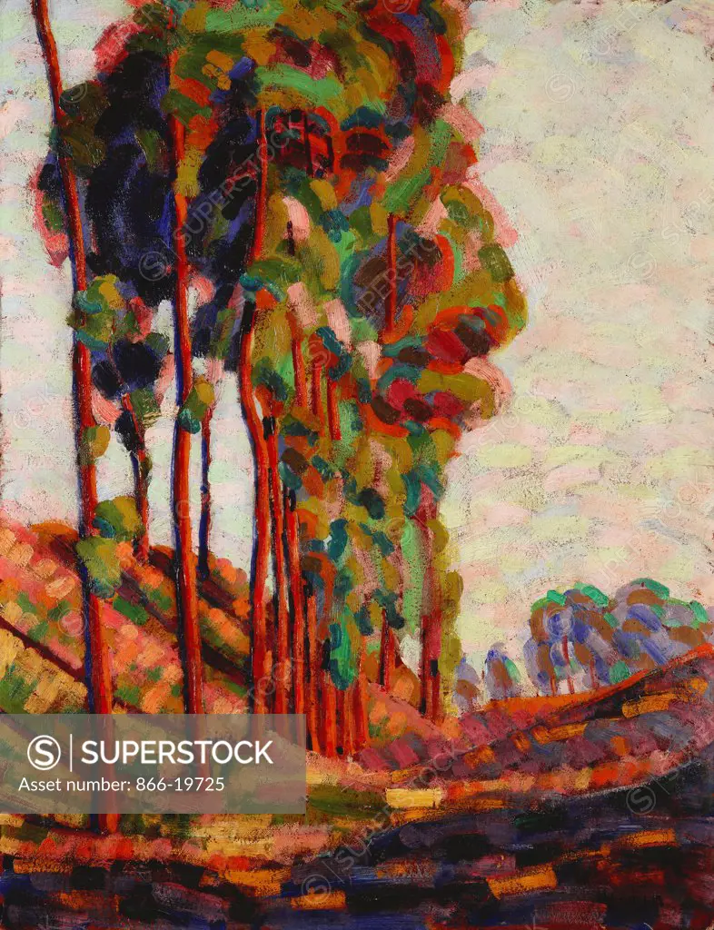 Poplars along a Path; Peupliers au bord d'un Sentier. Auguste Herbin (1882-1960). Oil on board. Painted in 1907. 67 x 52cm.