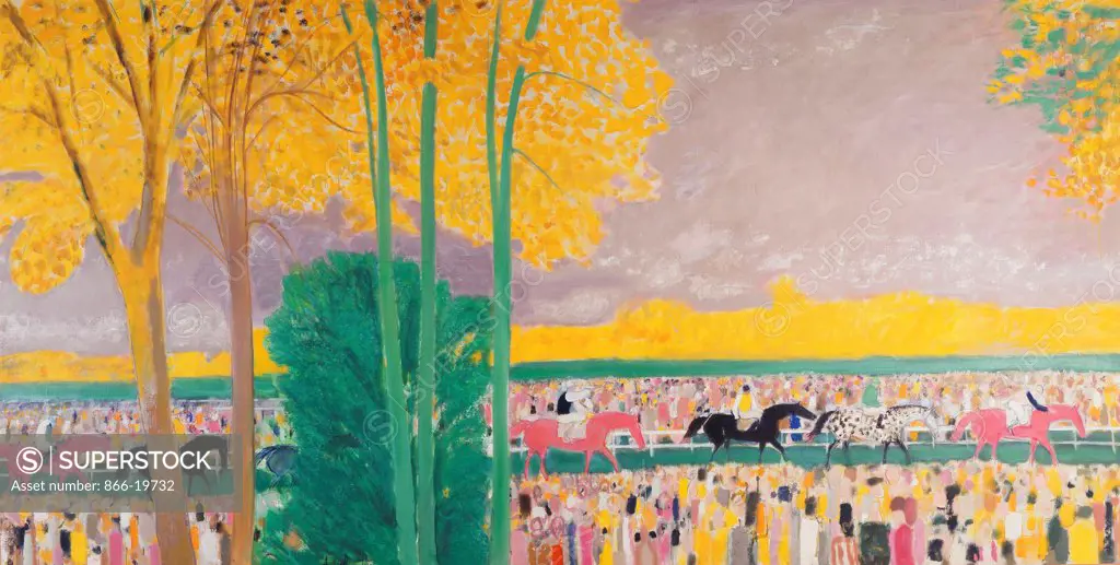 Racecourses of Maisons-Lafitte; Champs de courses de Maisons-Lafitte. Andre Brasilier (1929-2004). Oil on canvas. Painted in 1962. 167.3 x 298.5cm.