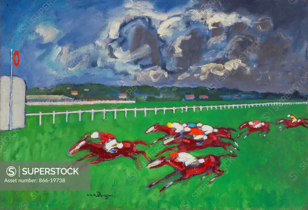 Blue Grass Races - Horseracing at Kentucky Racecourse; Blue Grass Races - Les courses, l'Hippodrome at Kentucky. Kees van Dongen (1877-1968). Oil on canvas. 38 x 55cm.