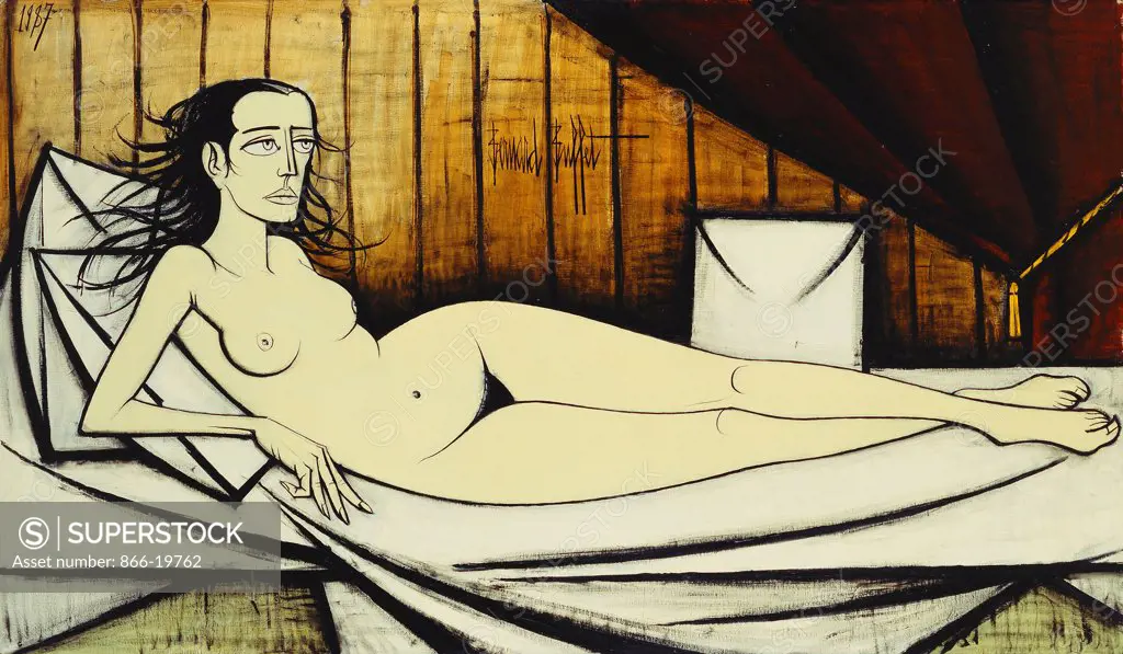 Odalisque. Bernard Buffet (1928-1999). Oil on canvas. Signed and dated 1987. 114 x 195cm.