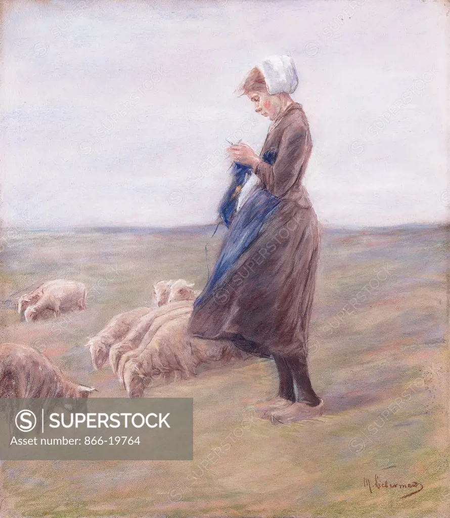 Shepherdess; Schafhirtin. Max Liebermann (1847-1935). pastel on paper. Executed in 1887. 74.2 x 65.5cm.