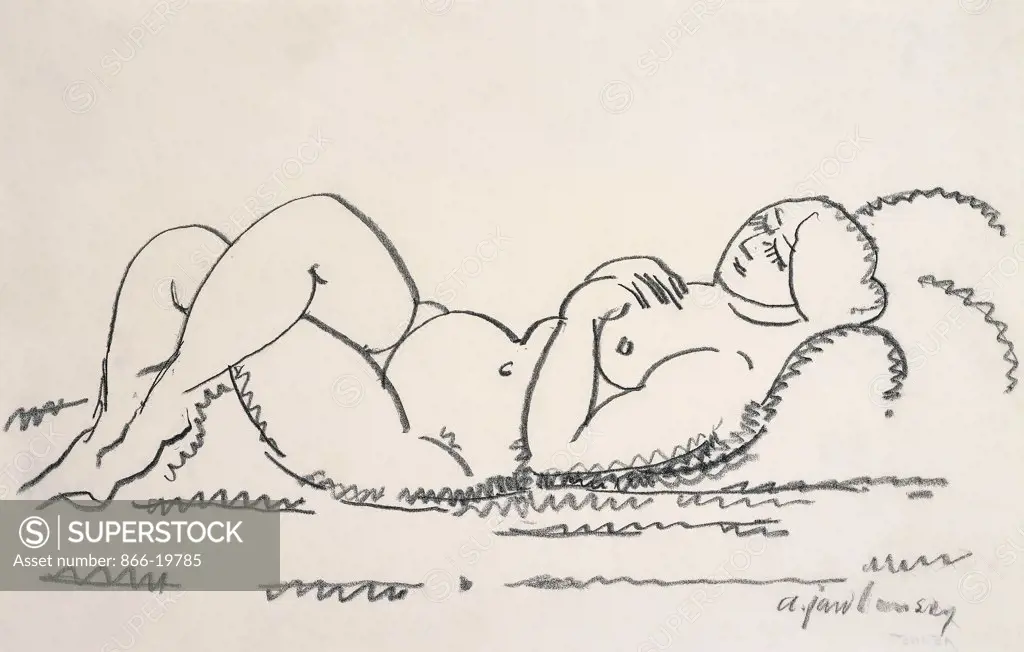 Female Nude; Weiblicher Akt. Alexej von Jawlensky (1864-1941). Wax crayon on paper. Drawn circa 1912. 30.7 x 49.6cm