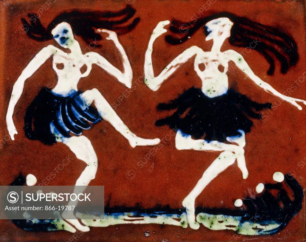 Dancers; Tanzerinnen. Emil Nolde (1867-1956). Glazed ceramic tile. Executed in Flemburg in 1913. 21 x 26.5cm