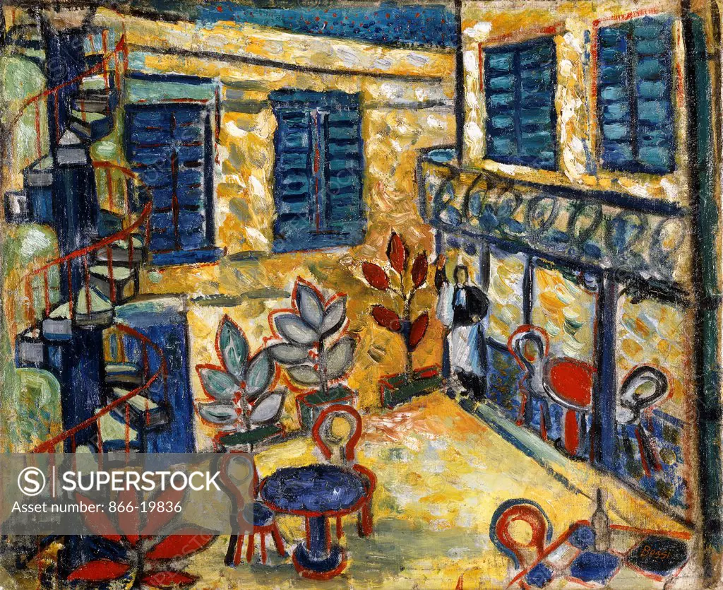 The Restaurant Yard; Restaurant am Hof. Erma Barrera-Bossi (1885-1960). Oil on canvas. Painted in 1919. 51 x 61.5cm.